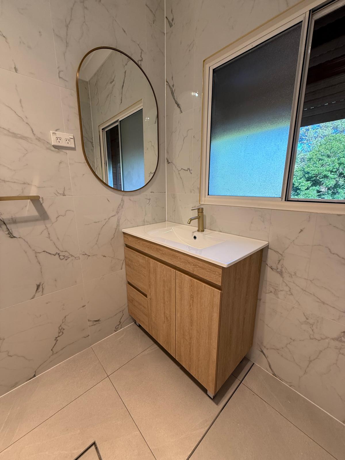 Bathroom detail — marble tiling close-up
